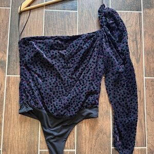 Astr Black Top with Purple Velvet Polka Dots